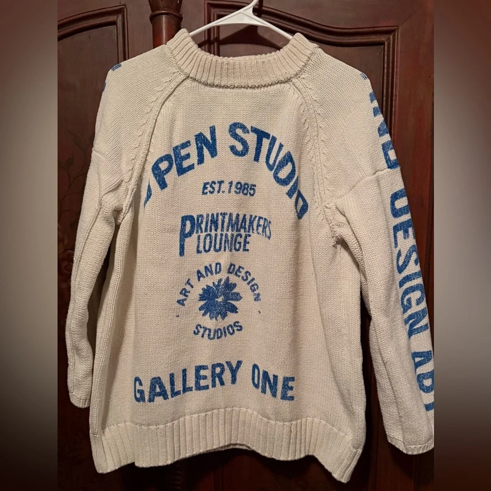 Pilcro White and Blue Graphic Printed Sweater - Picture 3 of 4